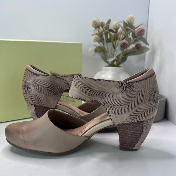 L`Artiste Spring Step Toolie-B Heel Floral Leather Beige Women 42/10.5-11 NWB - Picture 7 of 11